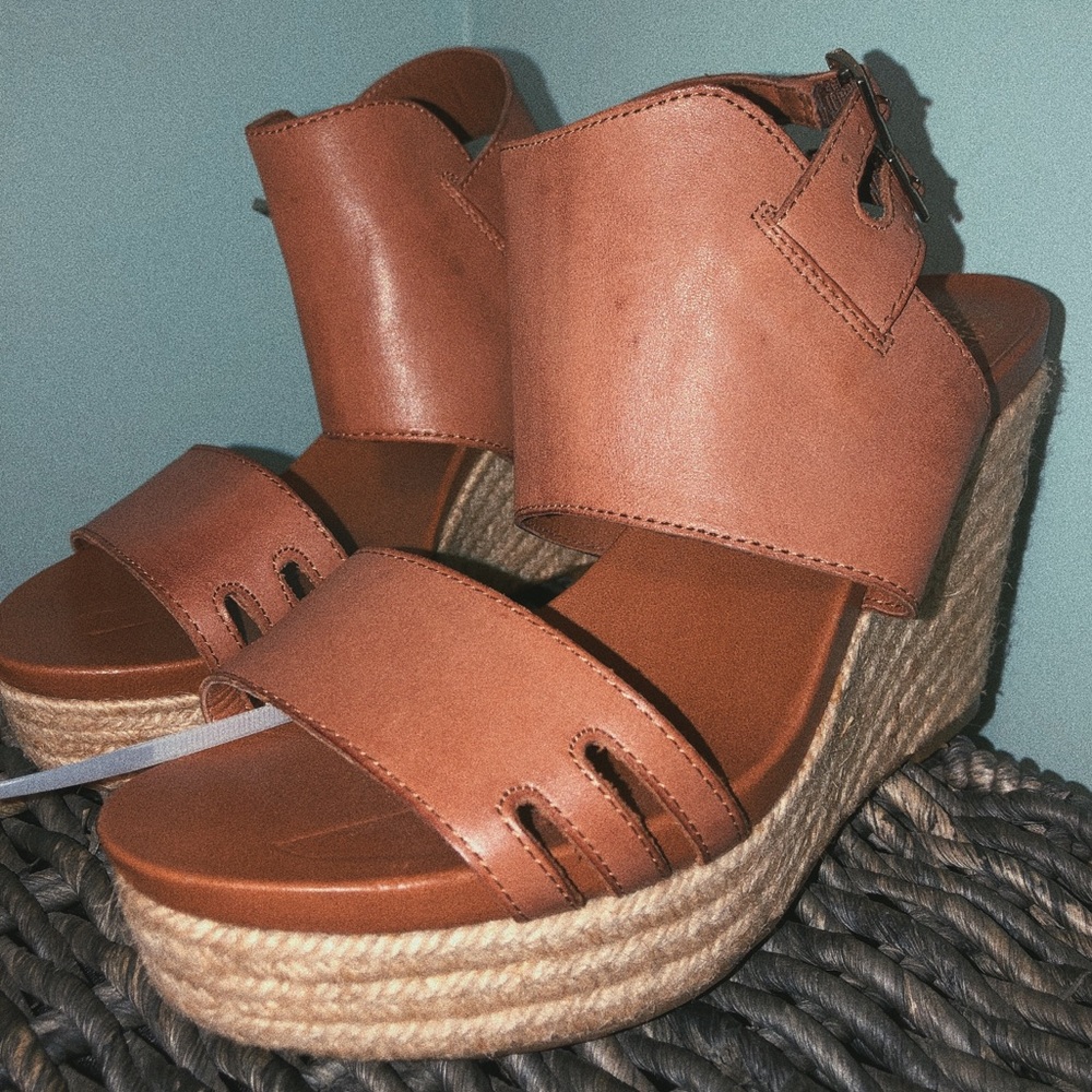 Vince Camuto tan/brown Leather Espadrilles Wedges